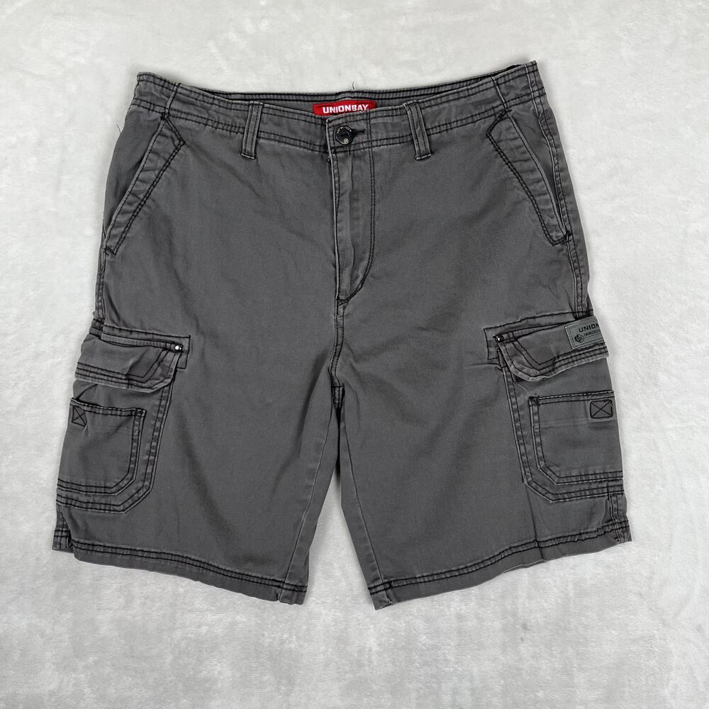 VTG Unionbay Cargo Shorts Mens 36 Gray Stretch 10 Inseam Utility Y2K